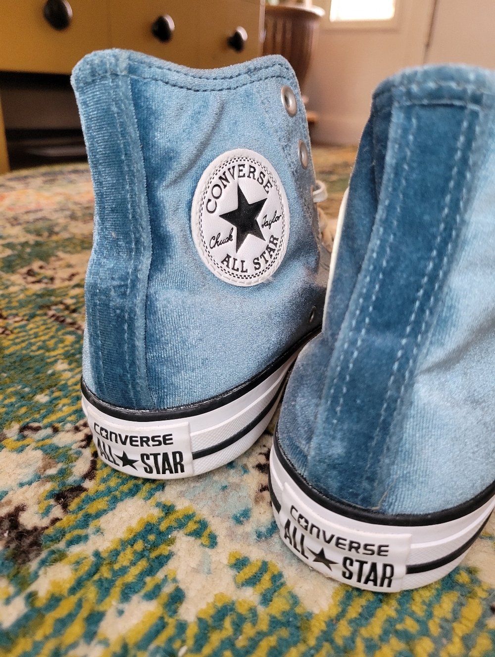 Converse Chuck Taylor All Star Velvet High-Top Teal Blue Sneakers, Size Womens 7 - Picture 6 of 9